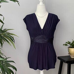 Charlotte Russe V-neck Navy Pullover with cap sleeves, Size L (Fits Like M)